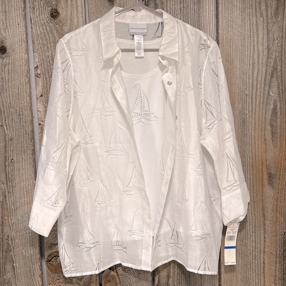 Alfred Dunner Two-in-One Nautical Layered Top – White – PXL - Picture 4 of 7